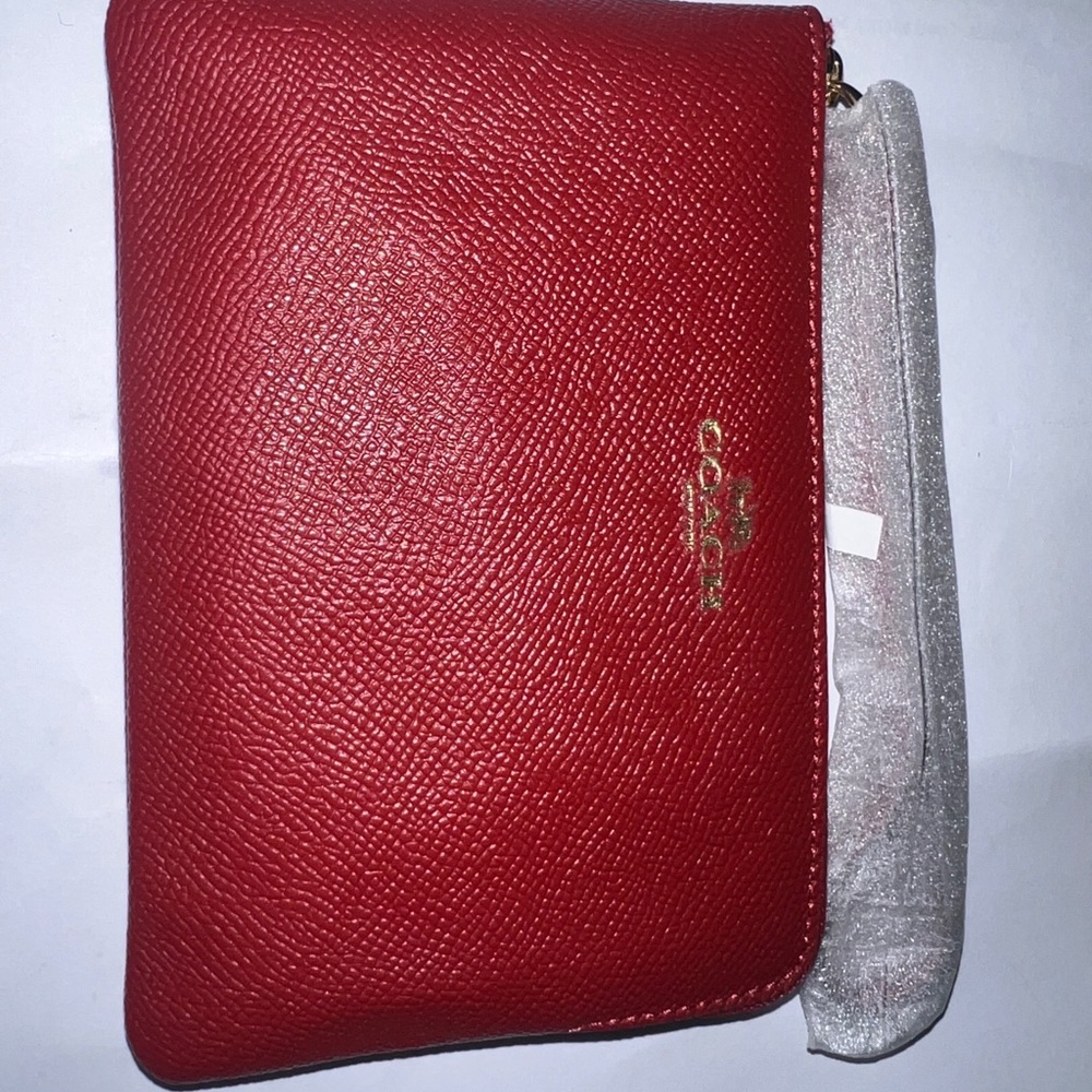 Coach Corner Zip Wristlet in the color Red/Gold